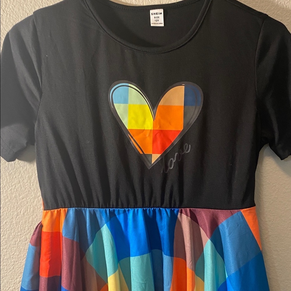 SHEIN Black Dress with Colorful Heart Design New Without Tags